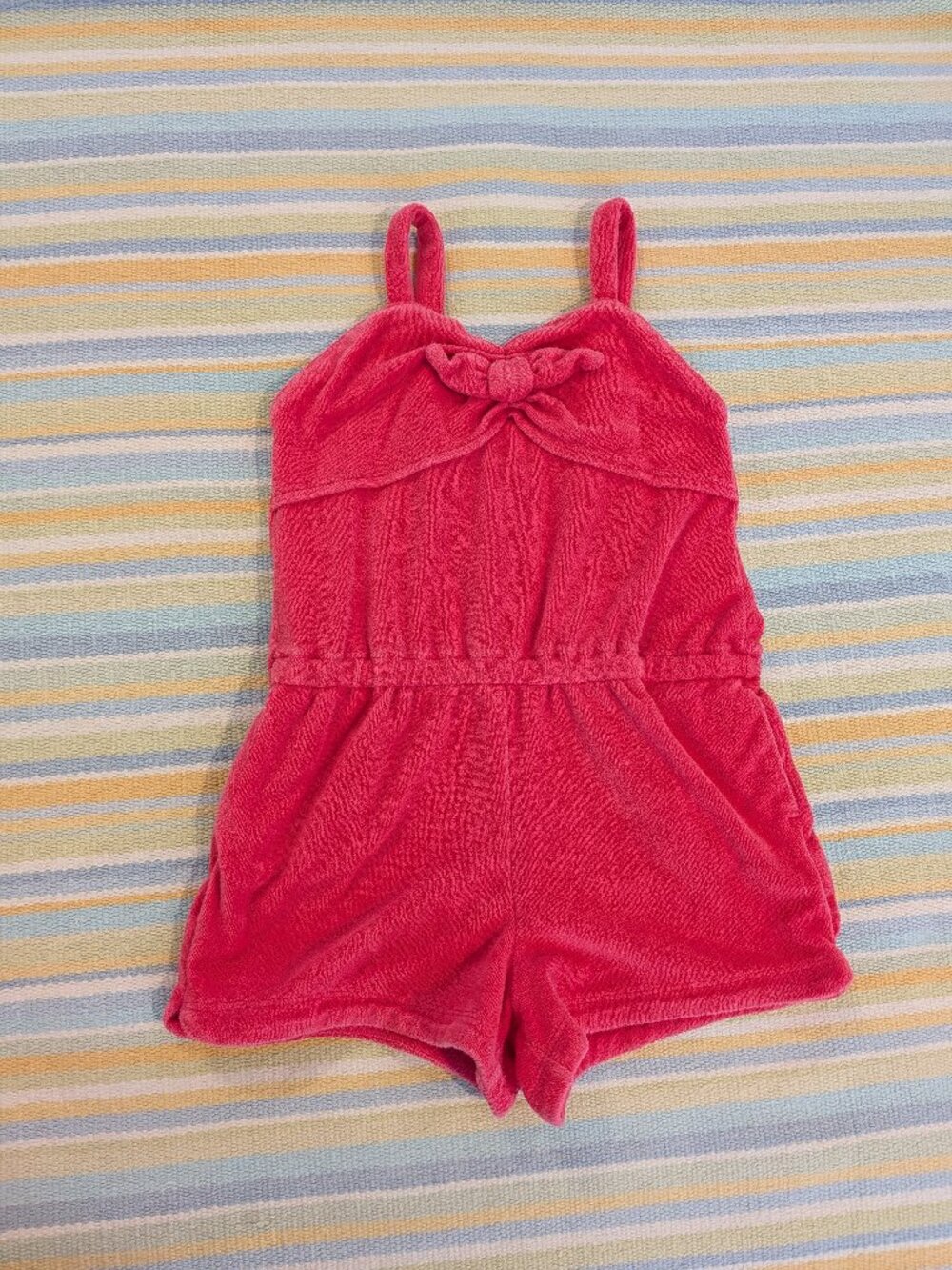 Janie and Jack Girls' Size 7 Pink Terry Cloth Bow Front Swim Cover-Up Romper Poc